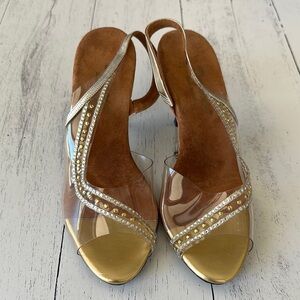Elegant Gold and Clear Women's Slingback Heels size 8